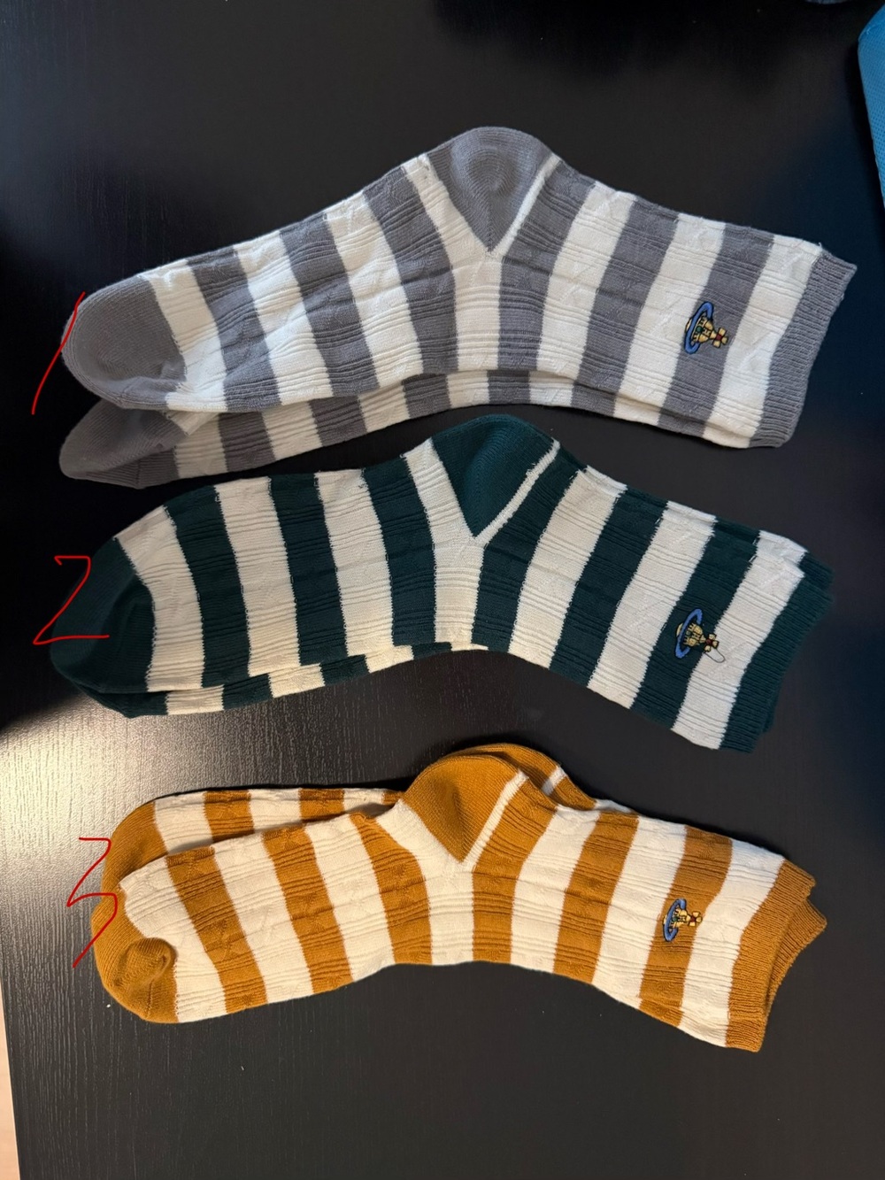 Vivienne Westwood Striped Ankle Socks in Gray, Green & Mustard